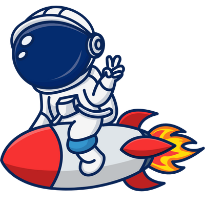 space man on rocket flying to left