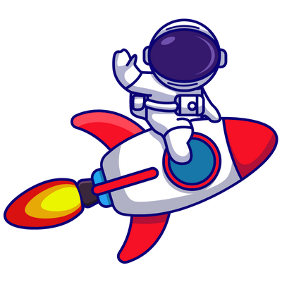 space man on rocket flying to right